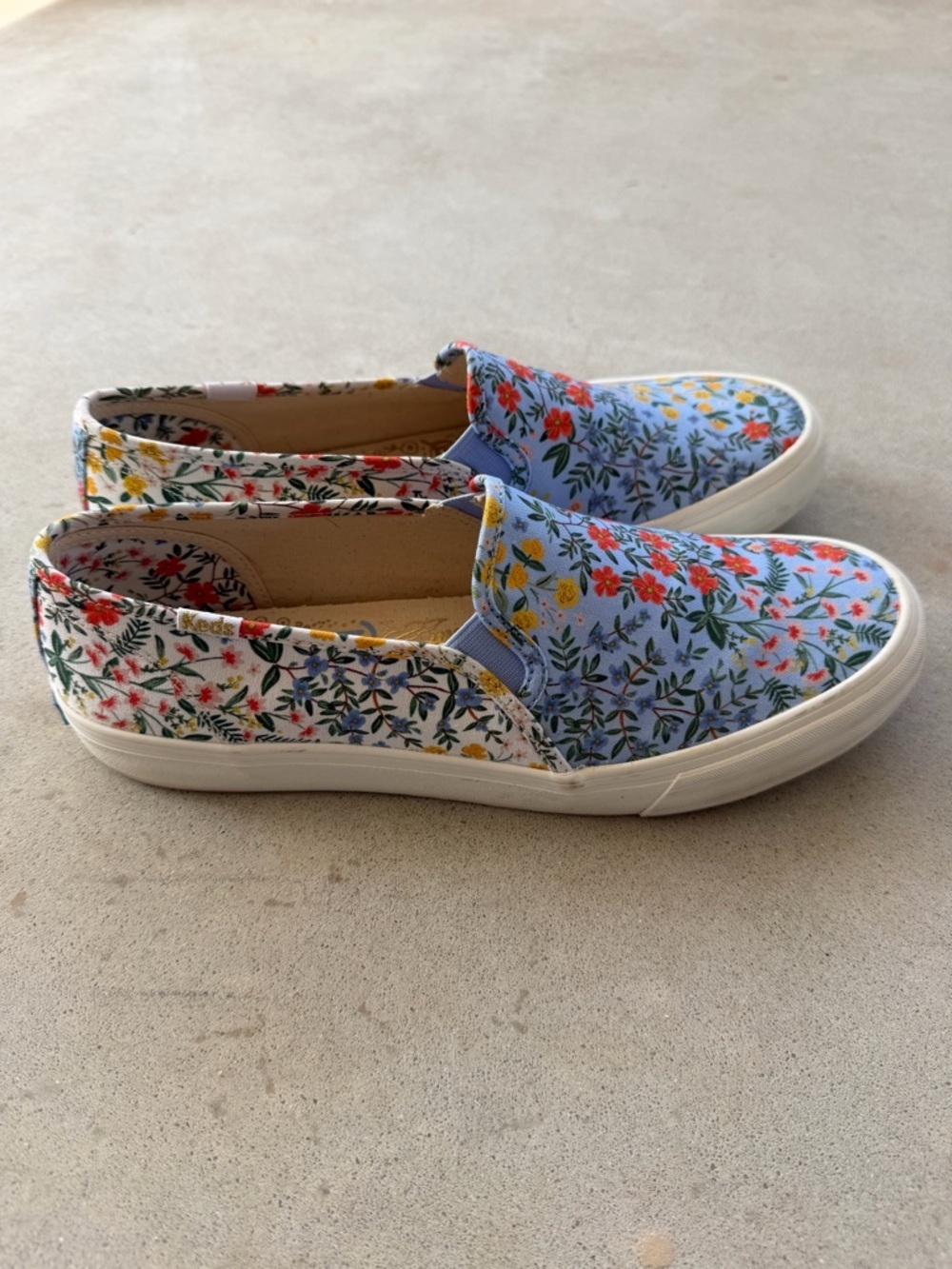 Keds + Rifle Paper Co. Blue White Floral Slip-On Sneaker Shoes Women's Size 10 - Picture 2 of 11